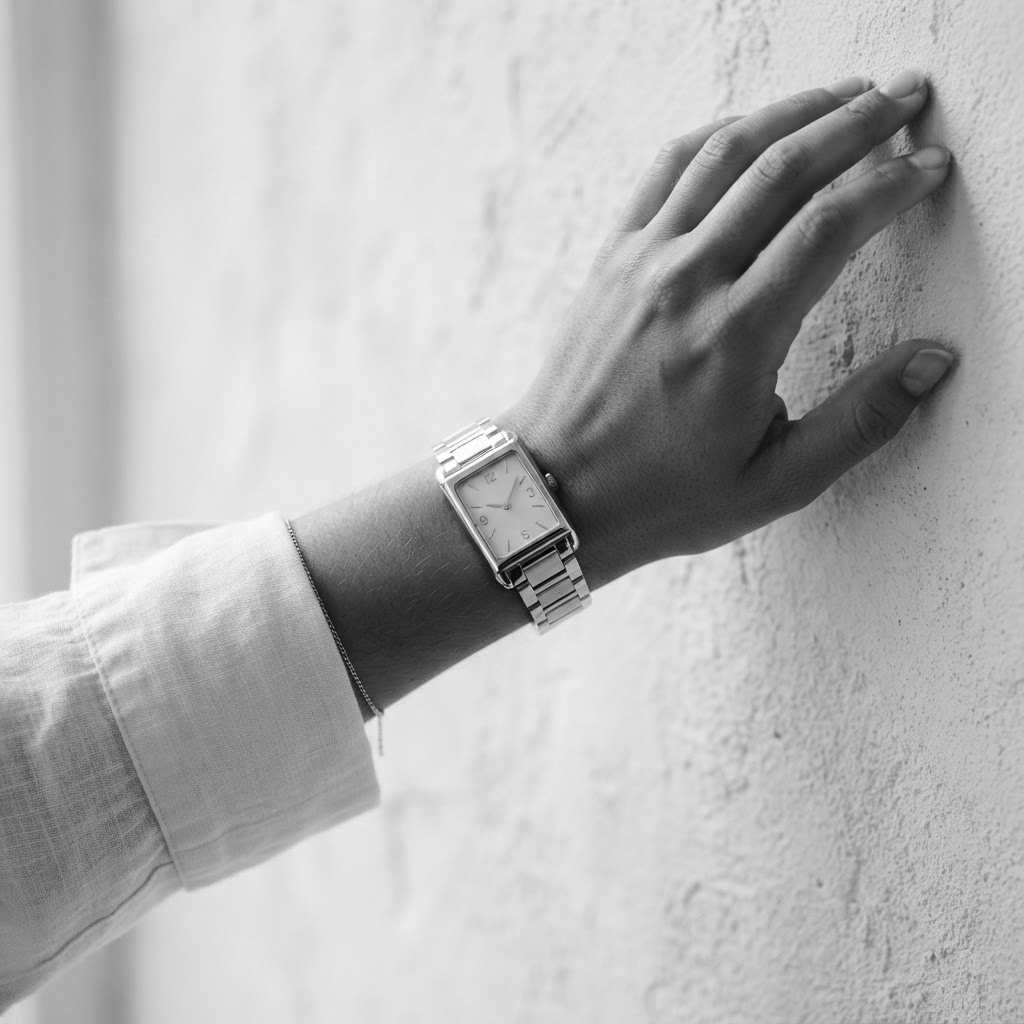 A wristwatch styled with a tailored sleeve