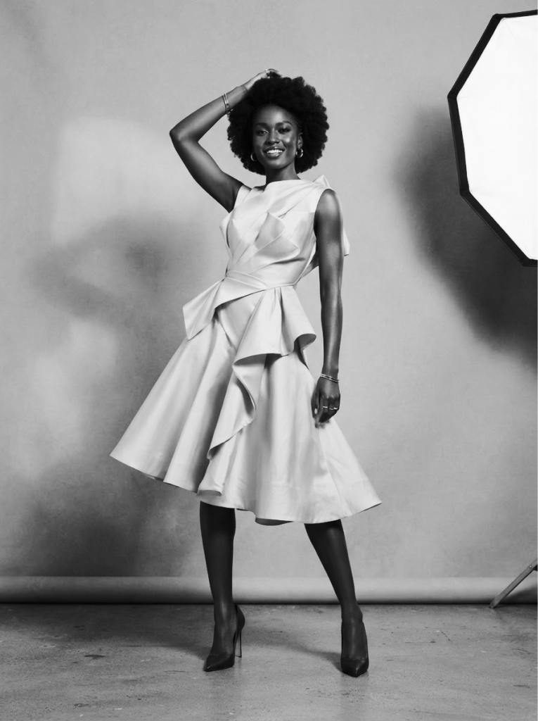 Fashion editorial of a woman in a flowing dress