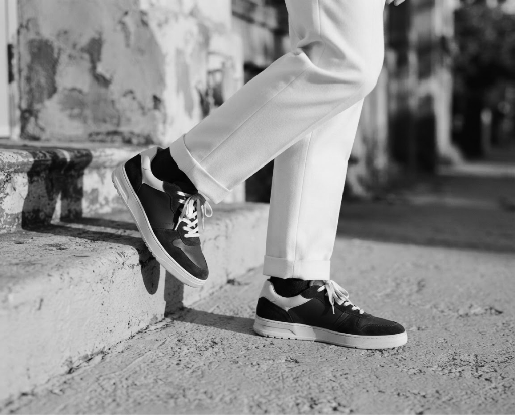 An editorial close-up of shoes